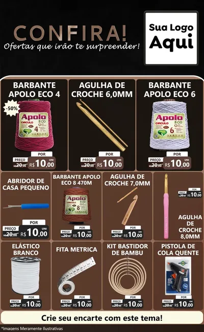 Modelo de Encarte para Encarte Grande com o tema Confira! Ofertas que irão te surpreender! para Armarinho e Aviamentos