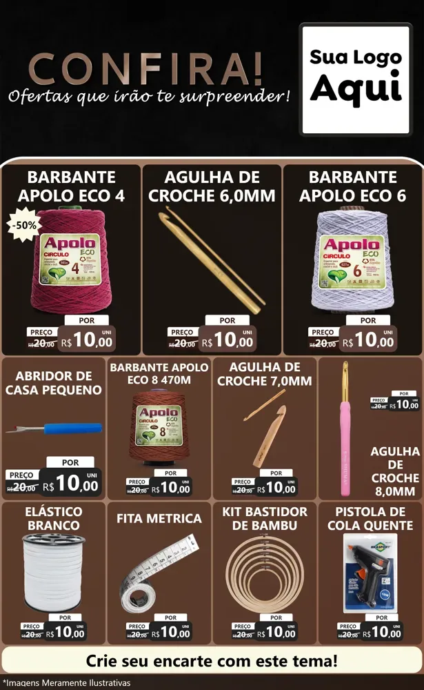 Modelo de Encarte para Encarte Grande com o tema Confira! Ofertas que irão te surpreender! para Armarinho e Aviamentos