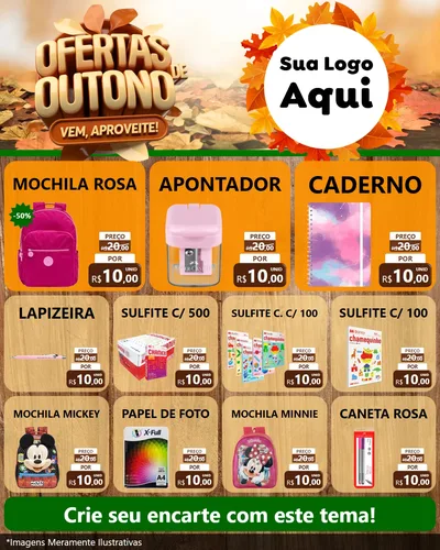 Modelo de Rede Social para Feed Instagram com o tema Ofertas de Outono - Vem, Aproveite! para Papelaria