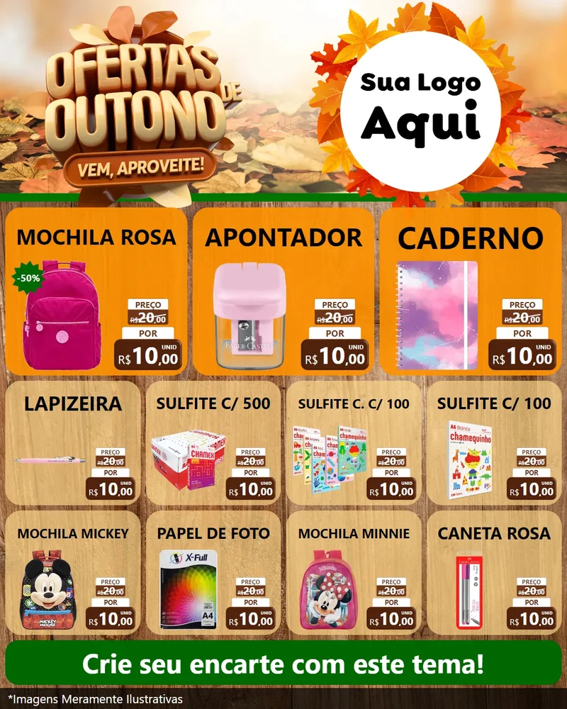 Modelo de Rede Social para Feed Instagram com o tema Ofertas de Outono - Vem, Aproveite! para Papelaria