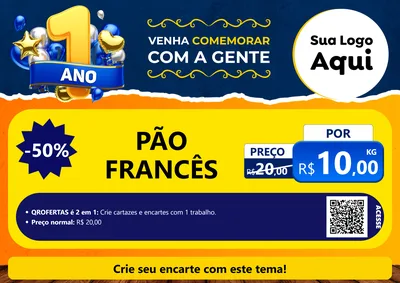 Modelo de Cartaz para Cartaz A4 Horizontal com o tema Um Ano de Aniversário para Padaria