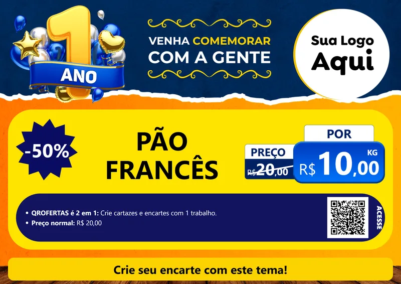 Modelo de Cartaz para Cartaz A4 Horizontal com o tema Um Ano de Aniversário para Padaria