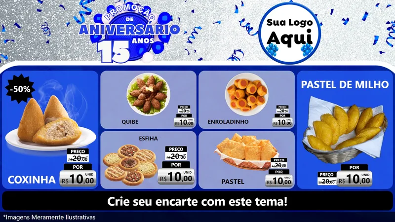 Modelo de TV para TV Horizontal com o tema Promoção de Aniversário - 15 Anos para Salgadaria