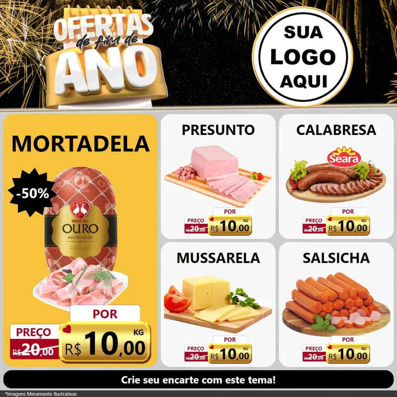 Modelo de Rede Social para Feed Facebook com o tema Ofertas de Fim de Ano para Frios e Laticínios