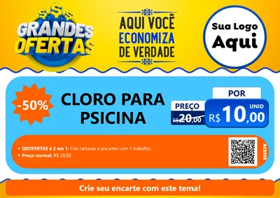 Modelo de Cartaz para Cartaz A4 Horizontal com o tema Grandes Ofertas para Produtos para Piscina