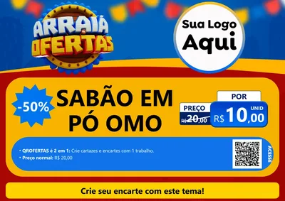 Modelo de Cartaz para Cartaz A4 Horizontal com o tema Arraiá de Ofertas - Junina para Produtos de Limpeza
