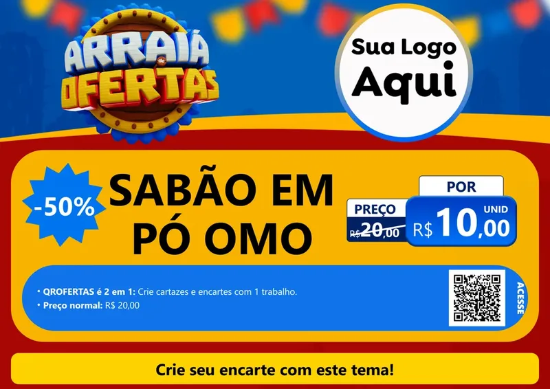 Modelo de Cartaz para Cartaz A4 Horizontal com o tema Arraiá de Ofertas - Junina para Produtos de Limpeza