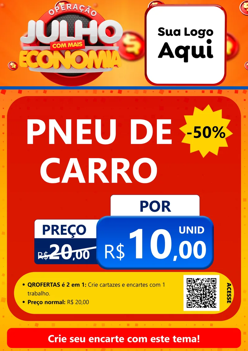 Modelo de Cartaz para Cartaz A4 Vertical com o tema Operação Julho Com Mais Economia para Auto peças