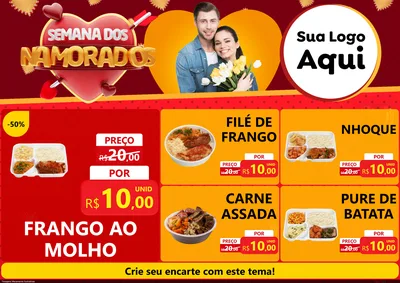Modelo de Encarte para Encarte A4 Horizontal com o tema Semana dos Namorados para Restaurante