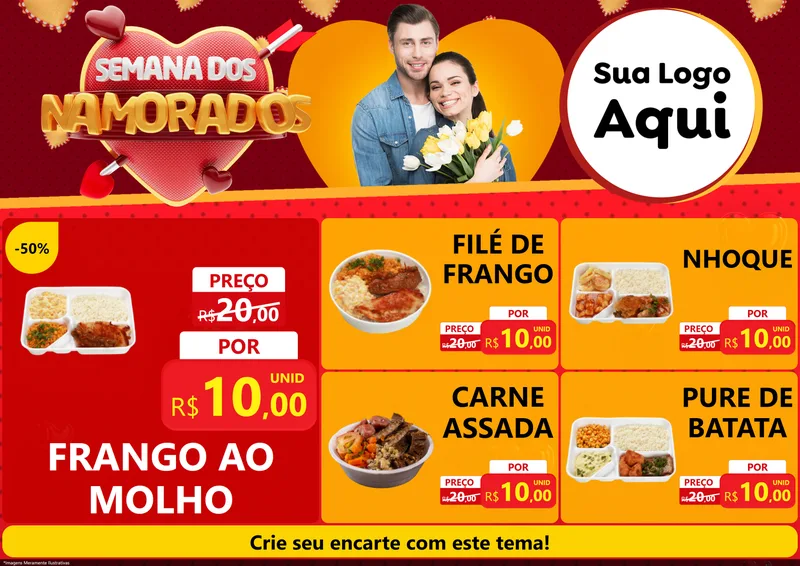 Modelo de Encarte para Encarte A4 Horizontal com o tema Semana dos Namorados para Restaurante