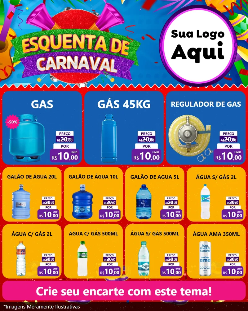 Modelo de Rede Social para Feed Instagram com o tema Esquenta de Carnaval para Água e gás