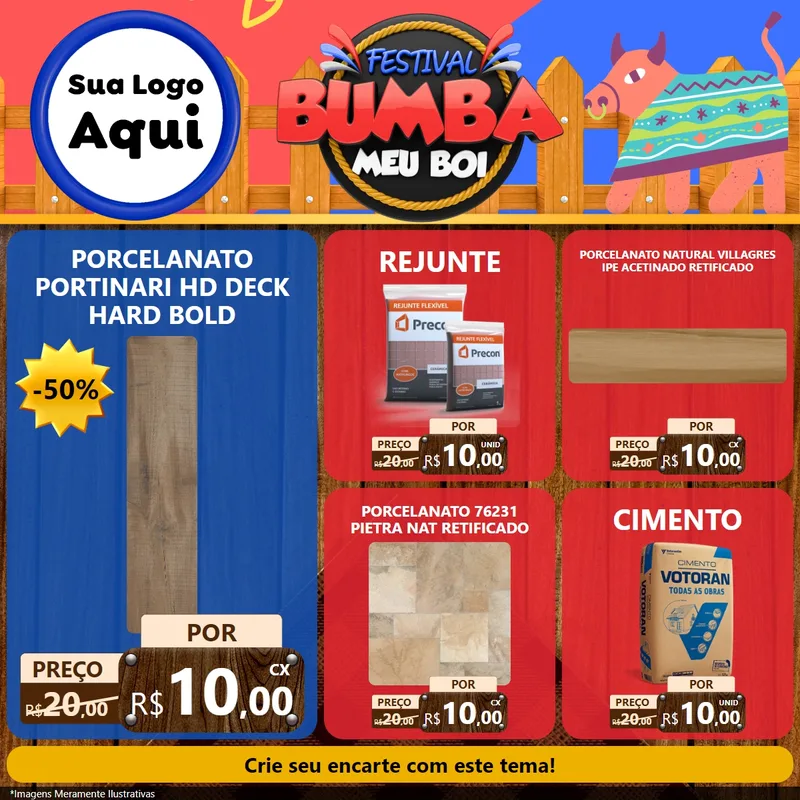 Modelo de Rede Social para Feed Facebook com o tema Festival Bumba Meu Boi para Pisos e revestimentos