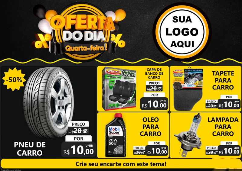 Modelo de Encarte para Encarte A4 Horizontal com o tema Oferta do Dia - Quarta Feira! para Auto peças