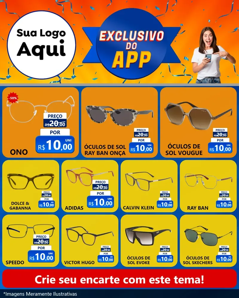 Modelo de Rede Social para Feed Instagram com o tema Exclusivo do Aplicativo para Óticas