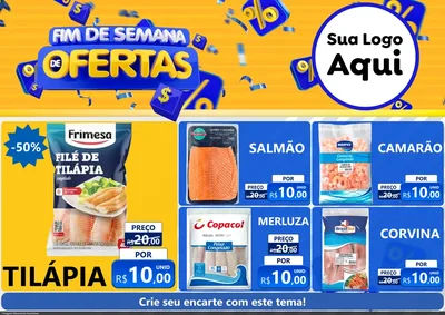 Modelo de Encarte para Encarte A4 Horizontal com o tema Fim de Semana de Ofertas para Peixaria