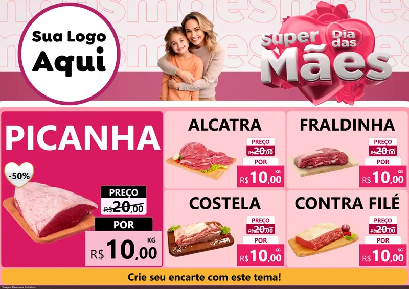 Modelo de Encarte para Encarte A4 Horizontal com o tema Super Dia Das Mães para Açougue