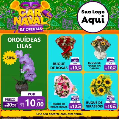 Modelo de Rede Social para Feed Facebook com o tema Carnaval de Ofertas para Floricultura e jardim