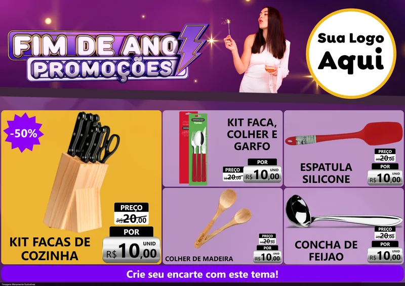 Modelo de Encarte para Encarte A4 Horizontal com o tema Fim de Ano Promoções para Utilidades Domésticas