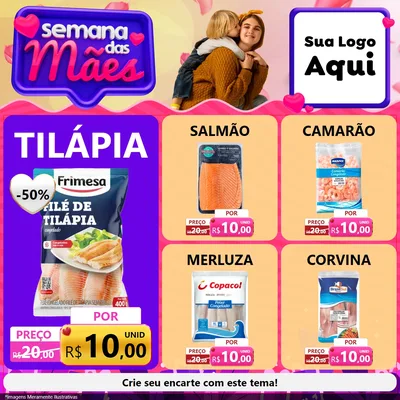 Modelo de Rede Social para Feed Facebook com o tema Semana das Mães para Peixaria