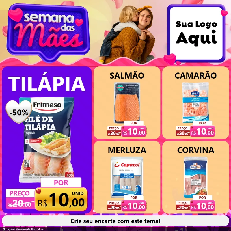 Modelo de Rede Social para Feed Facebook com o tema Semana das Mães para Peixaria