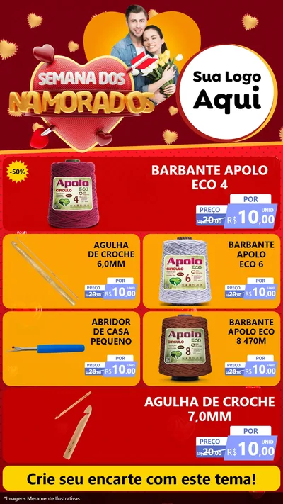 Modelo de TV para TV Vertical com o tema Semana dos Namorados para Armarinho e Aviamentos