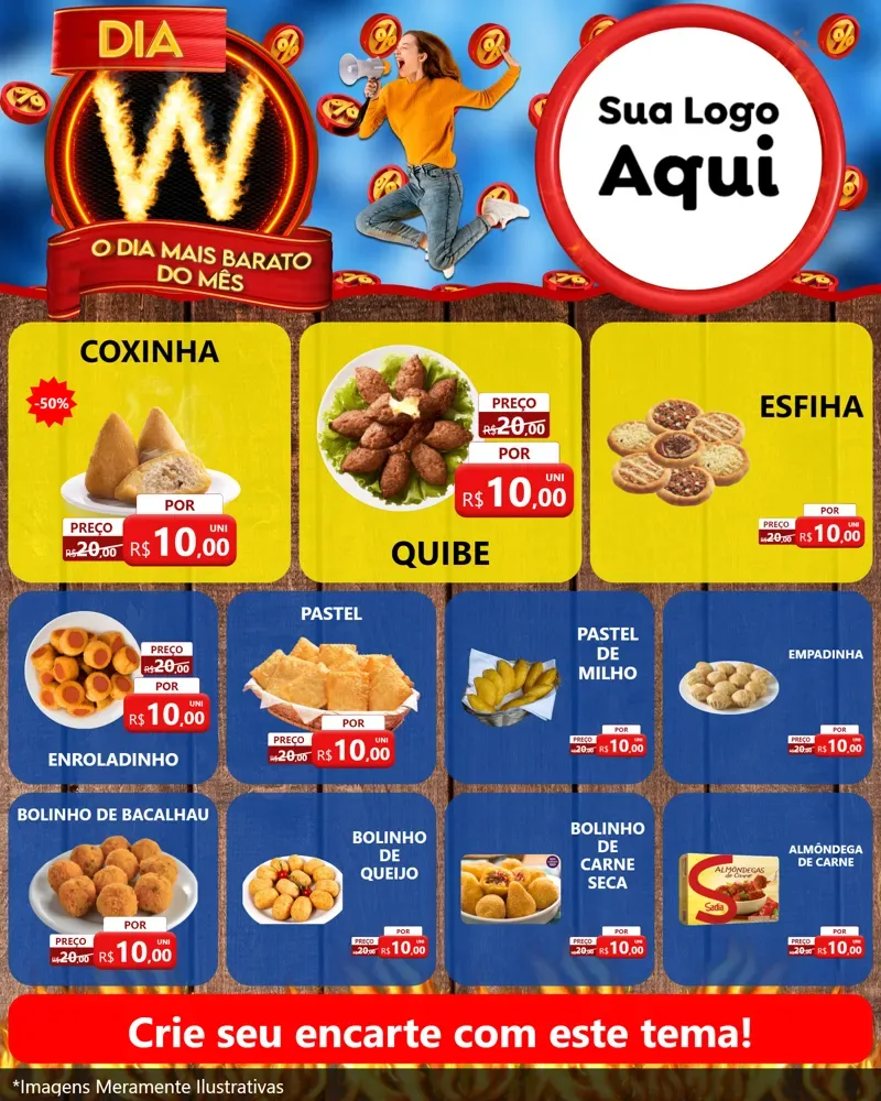 Modelo de Rede Social para Feed Instagram com o tema Dia W - O Dia Mais Barato Do Mês para Salgadaria
