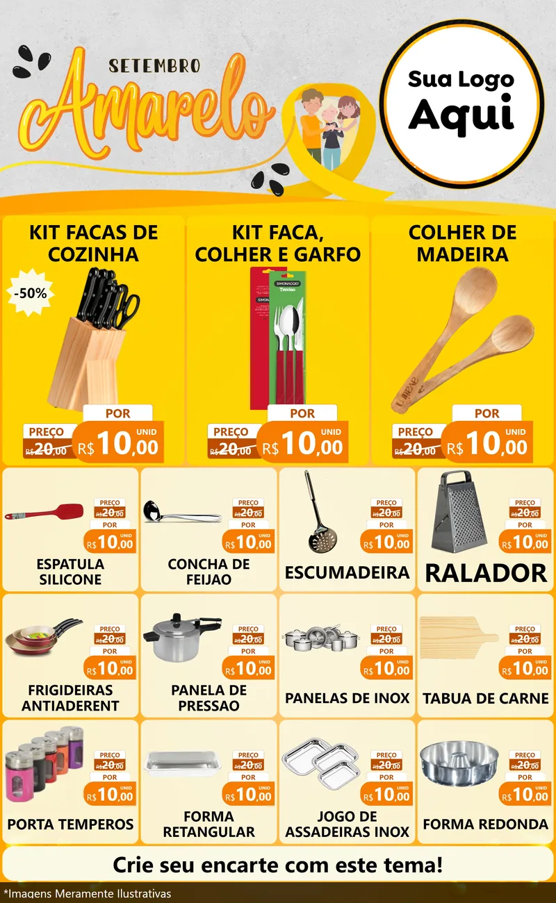 Modelo de Encarte para Encarte Grande com o tema Setembro Amarelo para Utilidades Domésticas