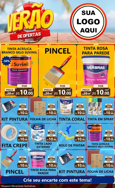 Modelo de Encarte para Encarte Grande com o tema Verão de Ofertas para Tintas e Ferramentas