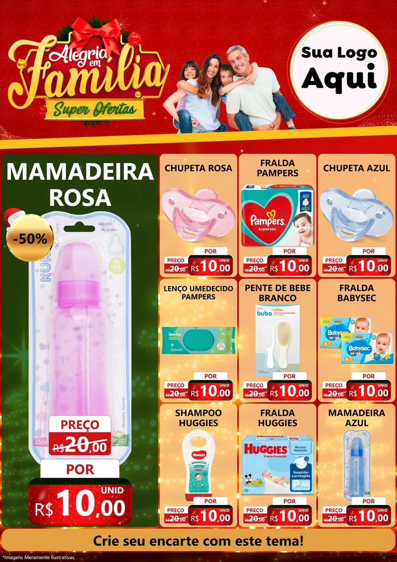 Modelo de Encarte para Encarte A4 Vertical com o tema Alegria em Família Super Ofertas - Natal para Bebês