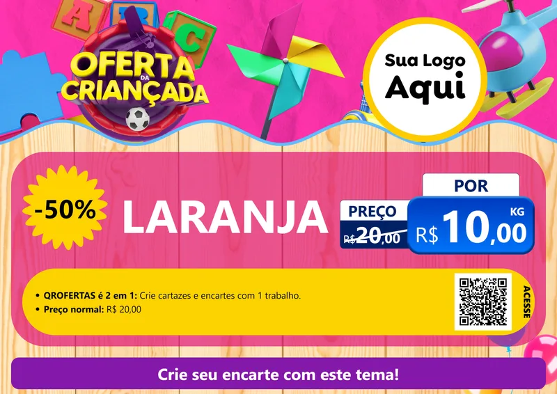 Modelo de Cartaz para Cartaz A4 Horizontal com o tema Oferta da Criançada para Hortifrúti