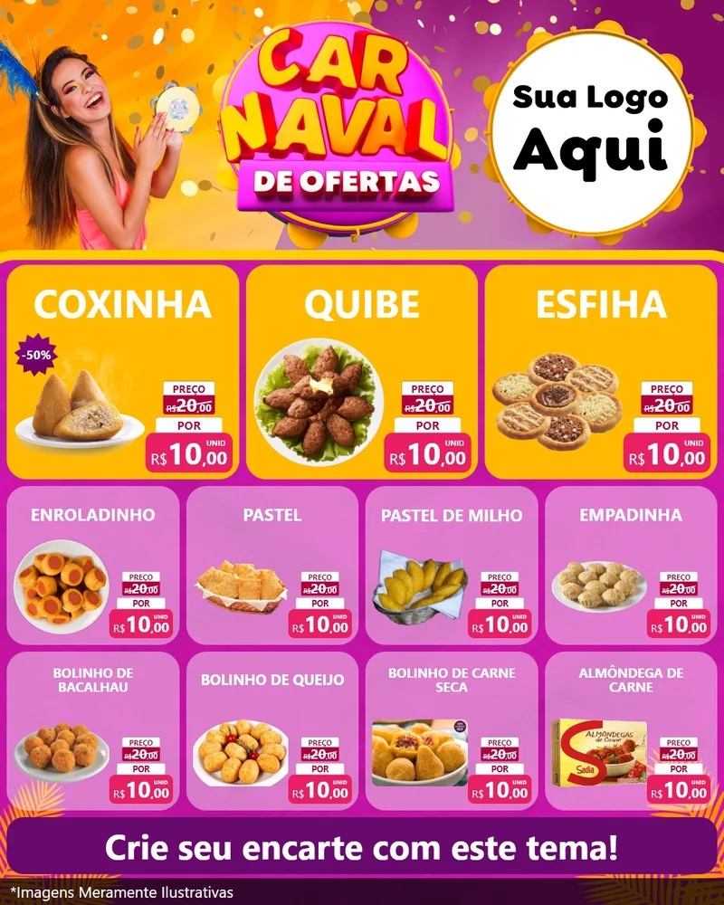 Modelo de Rede Social para Feed Instagram com o tema Carnaval de Ofertas para Salgadaria