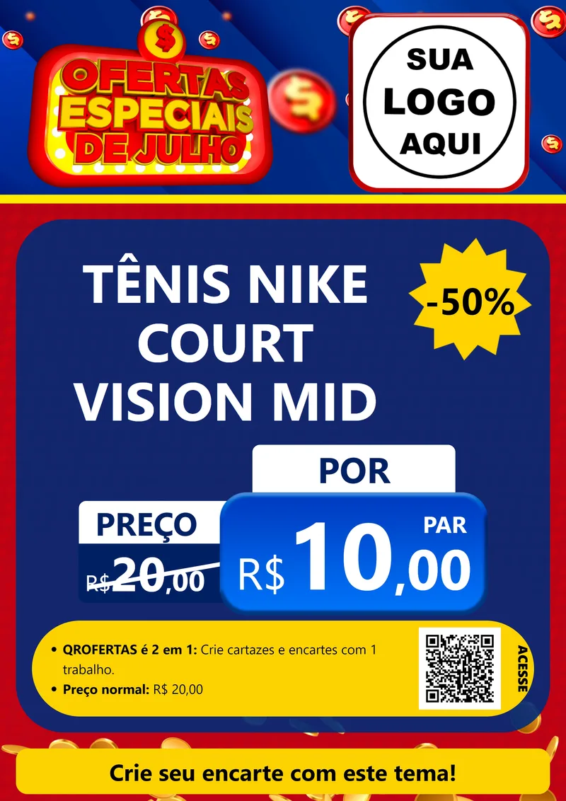 Modelo de Cartaz para Cartaz A4 Vertical com o tema Ofertas Especiais de Julho para Calçados