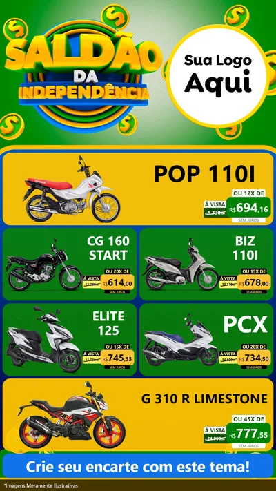 Modelo de TV para TV Vertical com o tema Saldão da Indepêndencia para Concessionaria de Motos