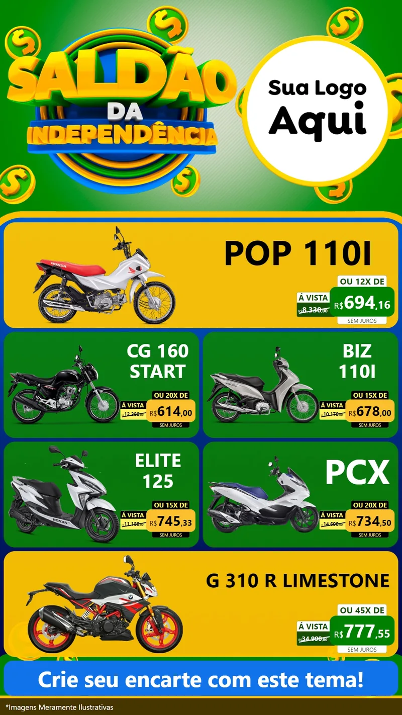 Modelo de TV para TV Vertical com o tema Saldão da Indepêndencia para Concessionaria de Motos