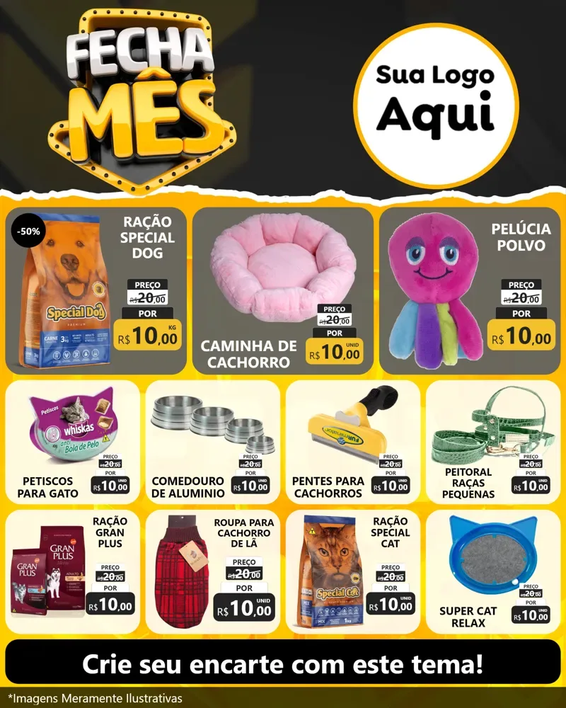 Modelo de Rede Social para Feed Instagram com o tema Fecha Mês para Pet Shop