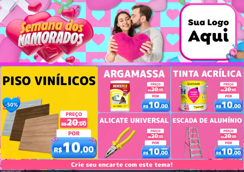 Modelo de Encarte para Encarte A4 Horizontal com o tema Semana dos Namorados para Material para Construção