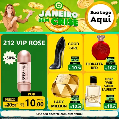 Modelo de Rede Social para Feed Facebook com o tema Janeiro Sem Crise para Perfumes