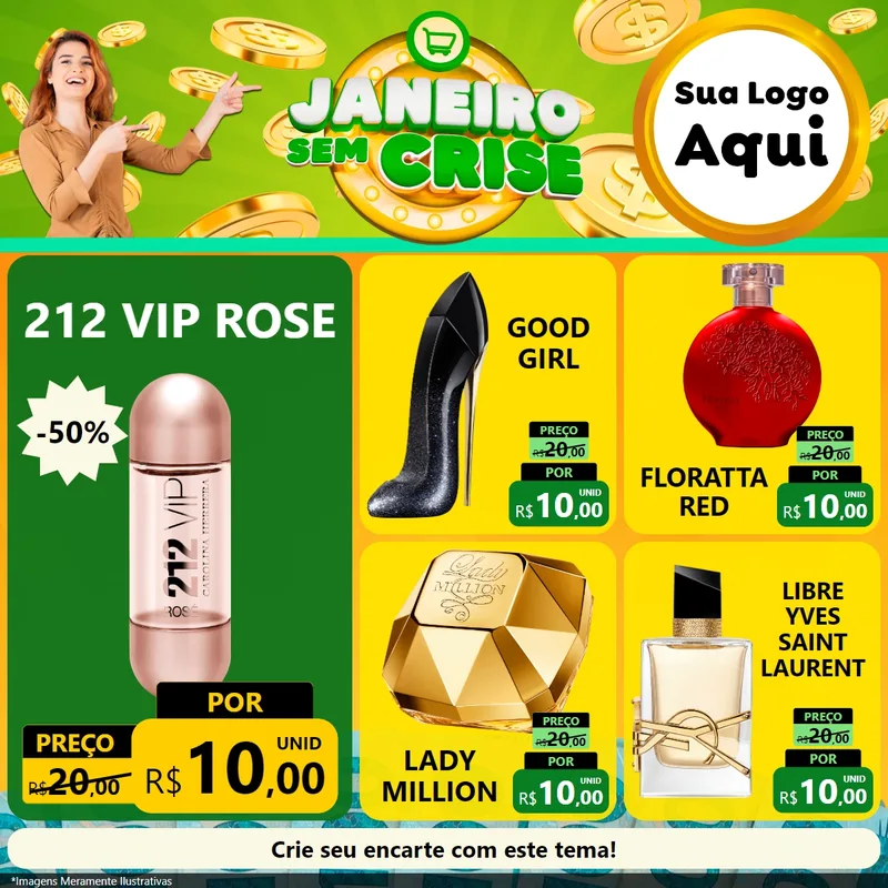 Modelo de Rede Social para Feed Facebook com o tema Janeiro Sem Crise para Perfumes