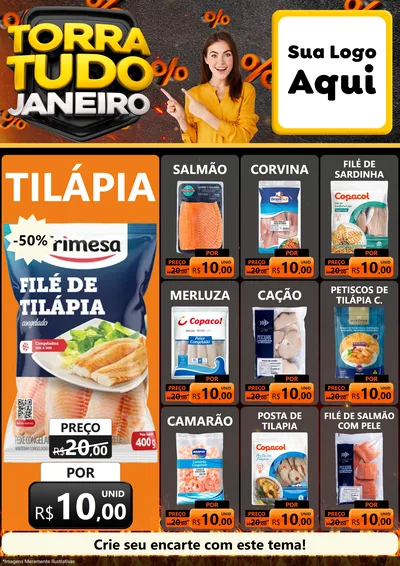 Modelo de Encarte para Encarte A4 Vertical com o tema Torra Tudo Janeiro para Peixaria