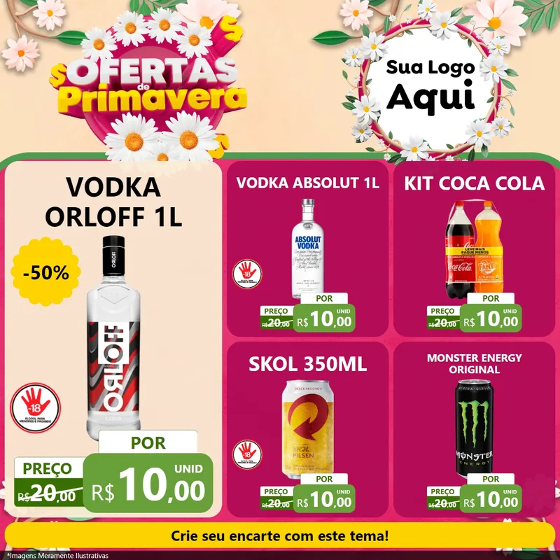 Modelo de Rede Social para Feed Facebook com o tema Ofertas de Primavera para Distribuidora de bebidas