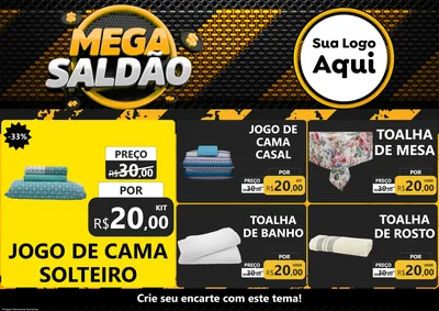 Modelo de Encarte para Encarte A4 Horizontal com o tema Mega Saldão para Cama, Mesa e Banho
