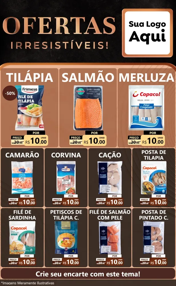 Modelo de Encarte para Encarte Grande com o tema Ofertas Irresistíveis! para Peixaria