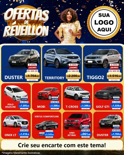 Modelo de Rede Social para Feed Instagram com o tema Ofertas de Réveillon para Concessionaria de Carros