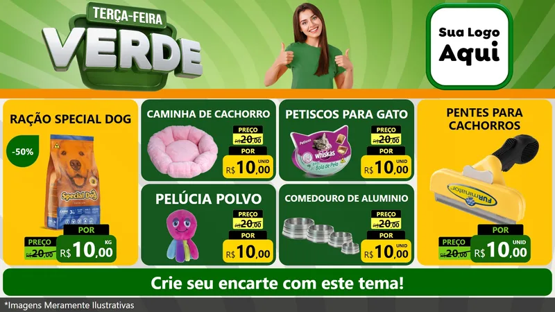 Modelo de TV para TV Horizontal com o tema Terça - Feira Verde para Pet Shop