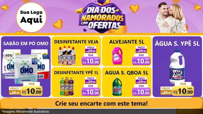Modelo de TV para TV Horizontal com o tema Dia Dos Namorados Com Ofertas para Produtos de Limpeza