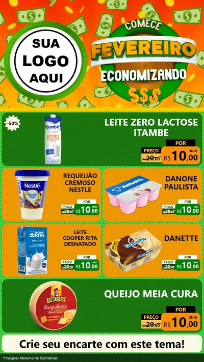 Modelo de TV para TV Vertical com o tema Comece Fevereiro Economizando para Frios e Laticínios