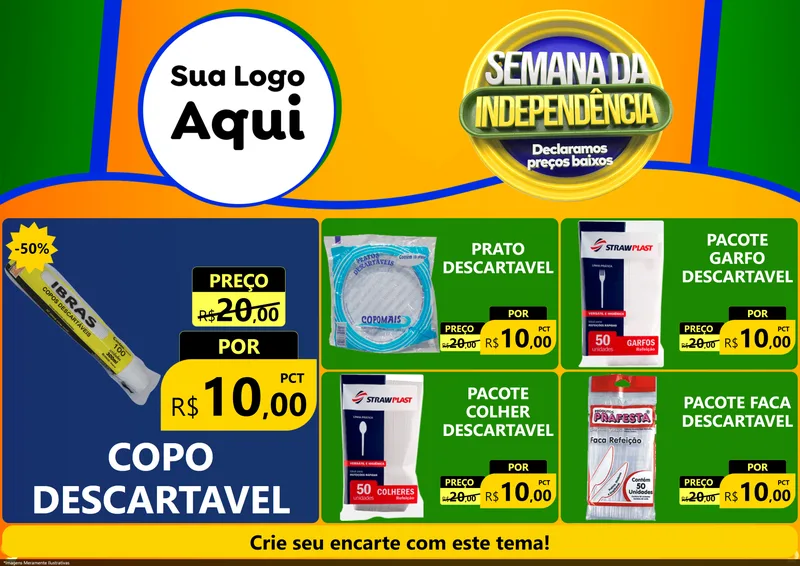 Modelo de Encarte para Encarte A4 Horizontal com o tema Semana da Independência Declaramos Preços Baixos para Embalagens