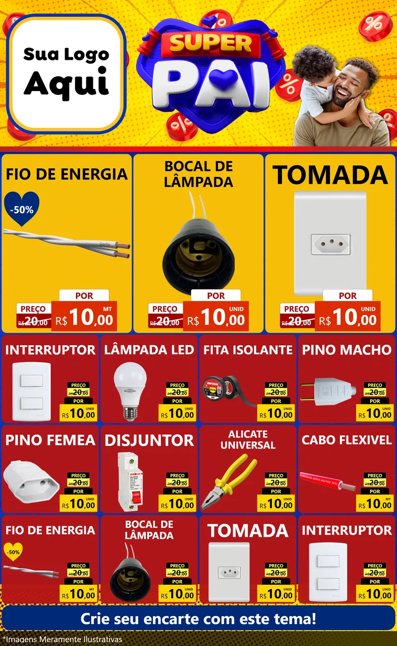 Modelo de Encarte para Encarte Grande com o tema Super Pai para Materiais Elétricos