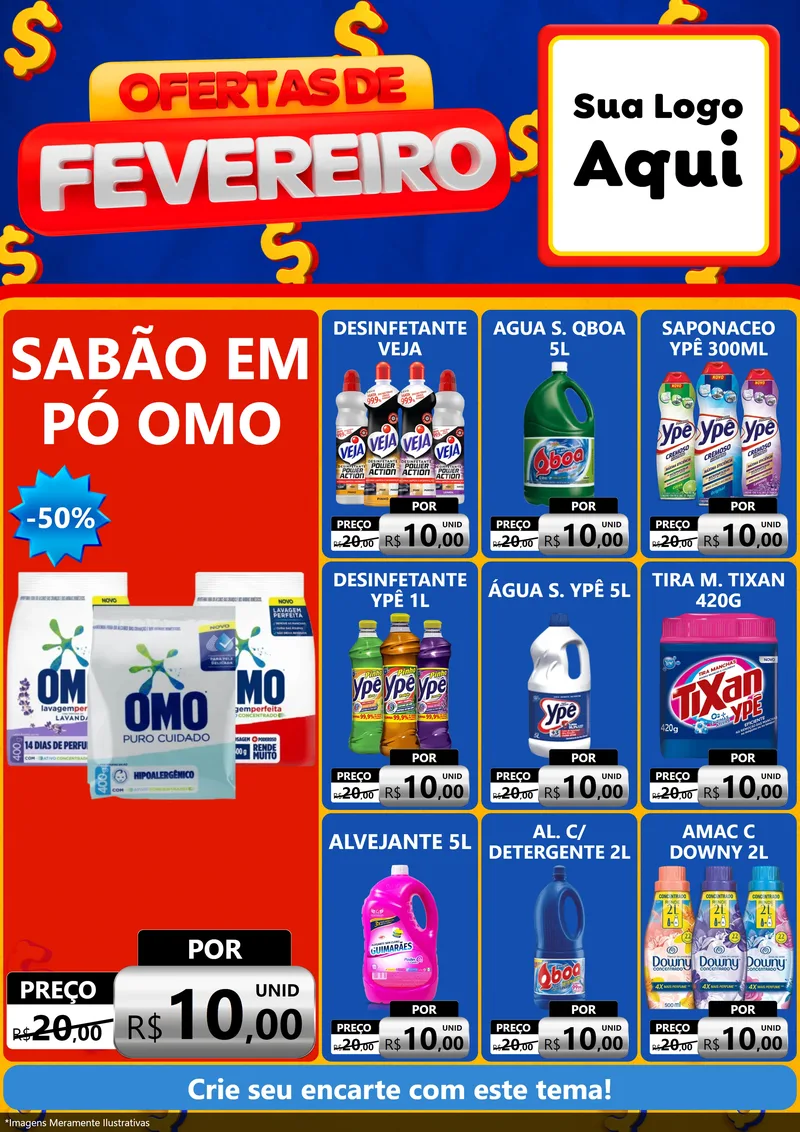 Modelo de Encarte para Encarte A4 Vertical com o tema Ofertas de Fevereiro para Produtos de Limpeza