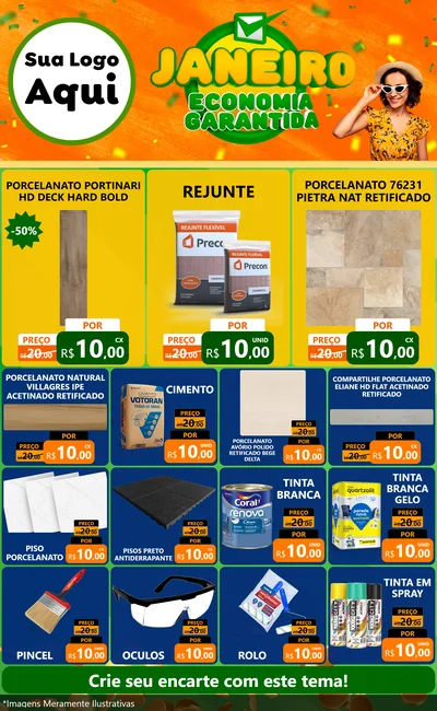 Modelo de Encarte para Encarte Grande com o tema Janeiro - Economia Garantida para Pisos e revestimentos